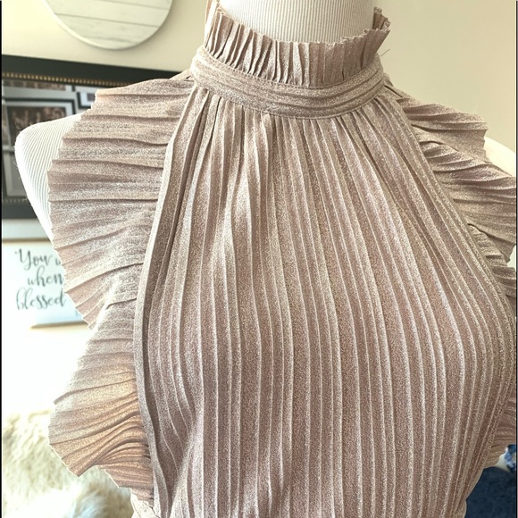 Free People Pink Metallic Ruffle Halter Dress - Picture 4 of 8